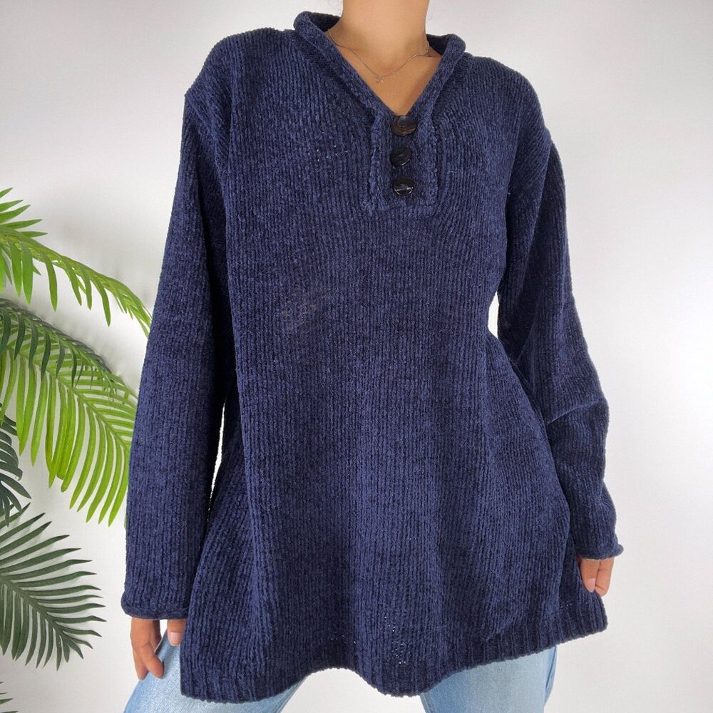 Vintage 90s Carolina Colours Navy Cottagecore Indie Grandpa Pullover Sweater / M